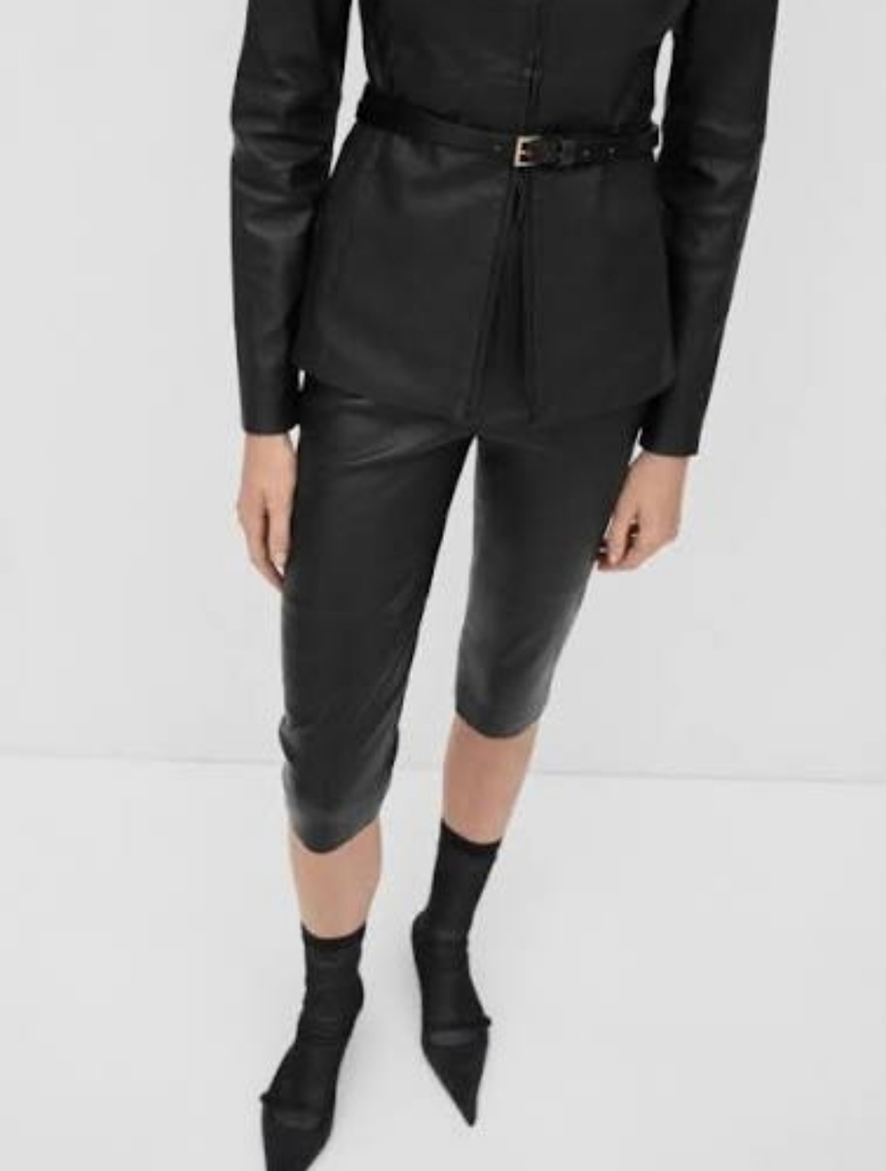 MNG Genuine Sheepskin Black Leather Capri Pants